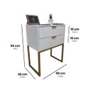 Ver imagem 2 de Mesa de Cabeceira Off White 50cm Eco Industrial 2 Gavetas Quarto Base Metal Dourada Puxador Gold
