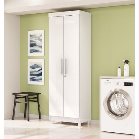 Armário Multiuso com 6 Prateleiras e Porta com Chave  Branco - Line Vila Rica