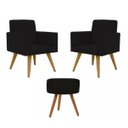Ver imagem 1 de Kit 2 Poltronas Decorativa + Puff Talita Cor Preto Tecido Suede Salão,recepção ,escrtitório