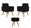 Ver imagem 1 de Kit 2 Poltronas Decorativa + Puff Talita Cor Preto Tecido Suede Salão,recepção ,escrtitório