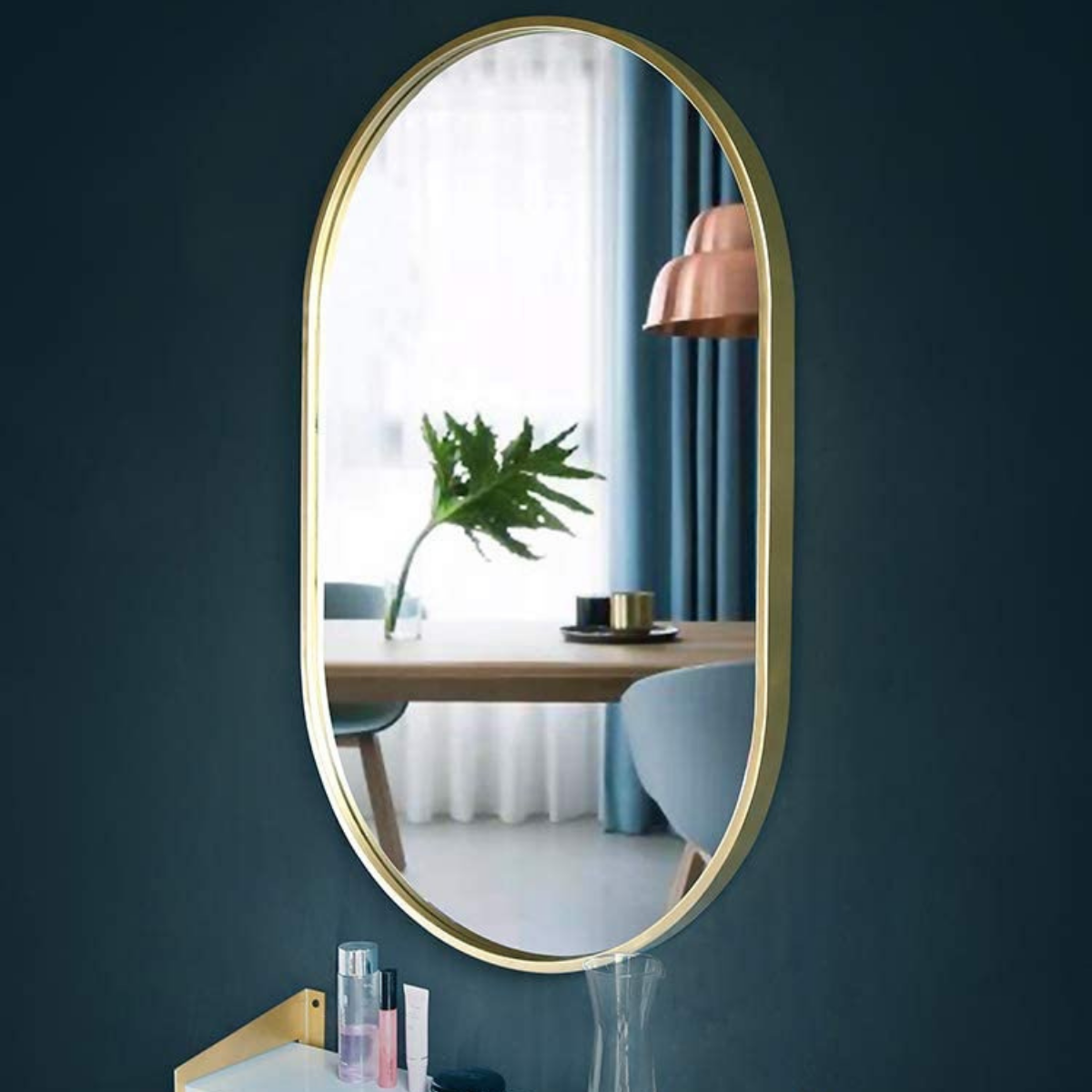 Espelho Oval com Moldura em Metal 115 X 50cm - Cores - Dourado - 5