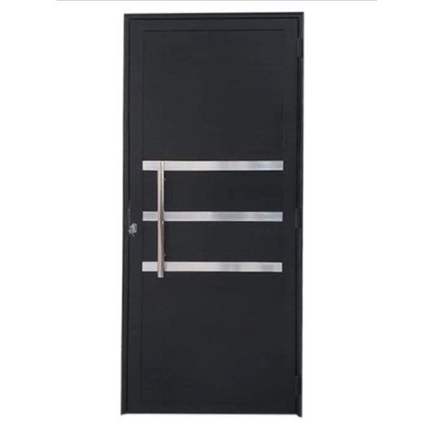 Porta de Giro Alumínio Preto Lambril c/Friso Puxador 60cm Maxx - 210x80 - Direita