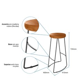 Kit 2 Banquetas Altas Aurora Estilo Industrial Base de Aço - 5