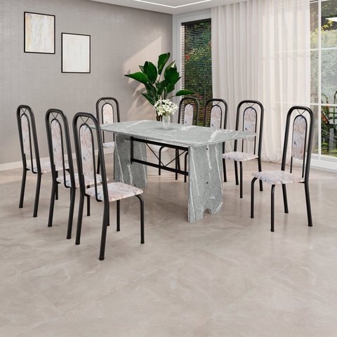 Conjunto Sala de Jantar com 8 Cadeiras Lara Preto/Bege