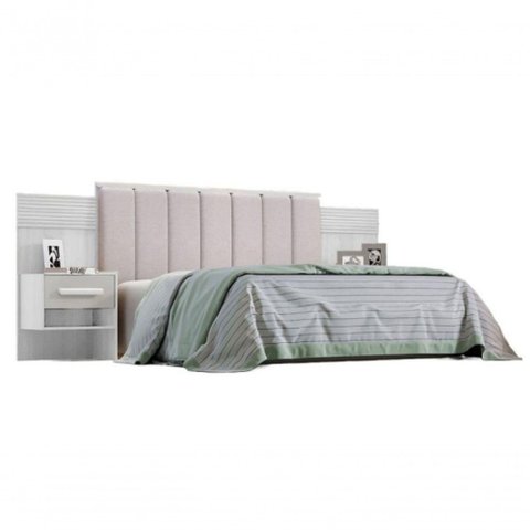 Cabeceira Casal Iris 1,40m com Mesa de Cabeceira Estofada 100% Mdf - Branco