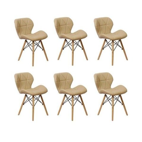 Kit 6 Cadeiras Charles Eames Eiffel Slim Wood Estofada - Nude