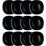 Kit 12 Pratos Rasos 27cm Vidro Opalino Lyor Quadrado Carine Black Brilhante Mesa Posta - 1