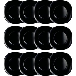 Kit 12 Pratos Rasos 27cm Vidro Opalino Lyor Quadrado Carine Black Brilhante Mesa Posta - 1 Kit 12 Pratos Rasos 27cm Vidro Opalino Lyor Quadrado Carine Black Brilhante Mesa Posta - 1