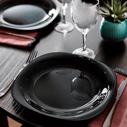 Kit 12 Pratos Rasos 27cm Vidro Opalino Lyor Quadrado Carine Black Brilhante Mesa Posta - 2 Kit 12 Pratos Rasos 27cm Vidro Opalino Lyor Quadrado Carine Black Brilhante Mesa Posta - 2