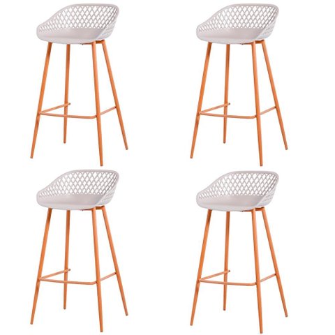 Kit 4 Banquetas Mônaco Clarice Alta Fratini 96 cm (altura) em Polipropileno Nude Base em Aço