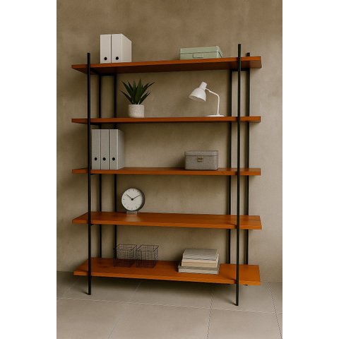 Estante para Escritório Home Office Balcão de Decoração 5 Prateleiras Madeira Maciça Estilo Moderno