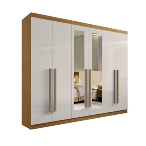 Guarda-roupa Casal com Espelho, 6 Portas e 6 Gavetas da Vinci Plus D'doro Móveis - Cinamomo Off D'