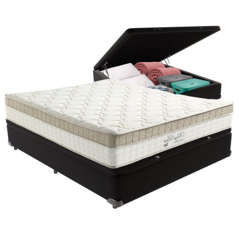 Cama Box com Baú Bege e Colchão Casal King Best Anjos Cor:preto