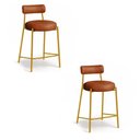 Ver imagem 6 de Banqueta Cozinha Média com Encosto Industrial Dourado Kit 2 Londres PU Nozes D03 - D'Rossi