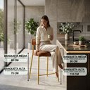 Ver imagem 4 de Banqueta Cozinha Média com Encosto Industrial Dourado Kit 2 Londres PU Nozes D03 - D'Rossi