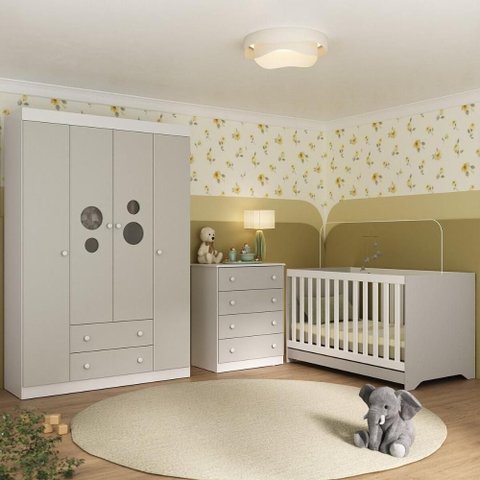 Quarto de Bebê Completo com Berço Americano 3 em 1 Pirulito Multimóveis Mp4617 Branco/off White