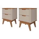 Ver imagem 1 de Kit 2 Mesa de Cabeceira 2 Gavetas Pes Madeira 50 cm Vicenza Off White Cedro Dcasa