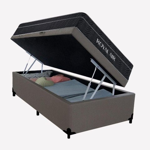 Cama Box Baú Solteiro Royal Air com Colchão Molas Ensacadas Suede Cinza Royal