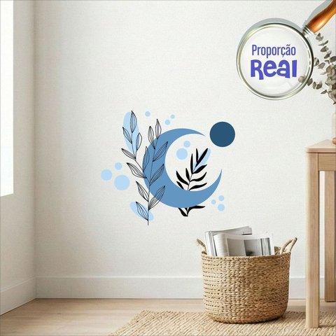 Adesivo Floral Boho Azul Estilo Nórdico 80x68 Minimalista Mod.05