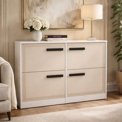 Sapateira para Quarto 24 Pares Valência Bege/Creme/Branco