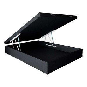 Cama Box Baú Casal Bipartido Sintético Preto 38x138x188