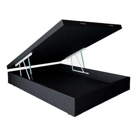 Cama Box Baú Casal Bipartido Sintético Preto 38x138x188