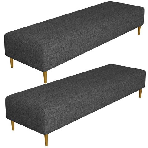 Kit 02 Puffs Decorativo Sala de Estar Bali W01 Pés Palito 210x60cm Linho Cinza Escuro - Lyam Decor