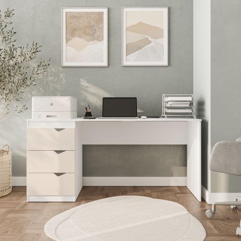 Mesa Escrivaninha Porto Escritório 3 Gavetas 163x77cm Creme/Branco 250685