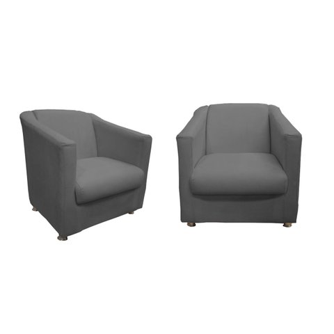 Kit 2 Poltronas Decorativa Biane Couro Cinza Pés Cromado Ms Decor