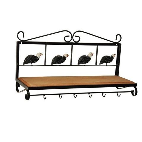 Prateleira 1 Andar Artesanal Rustico Uai Artesanatos Ferro e Madeira Preto e Marrom