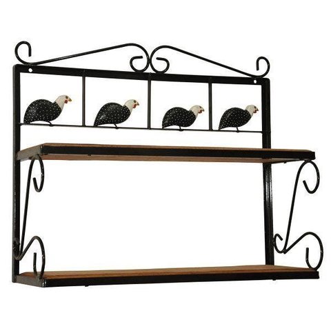 Prateleira 2 Andares Artesanal Rustico Uai Artesanatos Ferro e Madeira Preto e Marrom