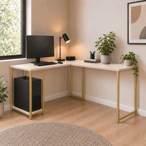 Mesa Escrivaninha em L Cairo para Home Office Moderna Estilo Diretor para Escritório e Estudo