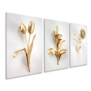 Quadros Decorativos Florais Dourados Luxo Moderno Sala Hall