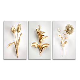 Quadros Decorativos Florais Dourados Luxo Moderno Sala Hall - 3