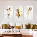Ver imagem 4 de Quadros Decorativos Florais Dourados Luxo Moderno Sala Hall