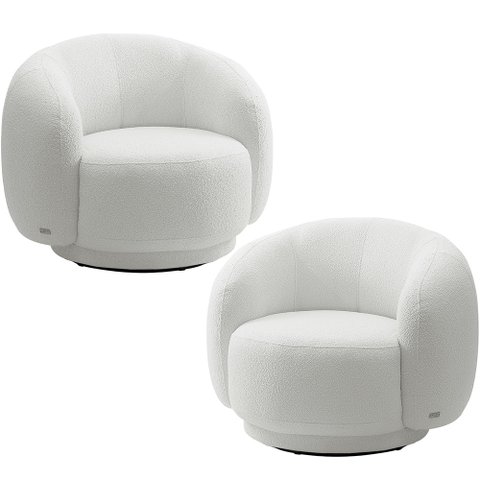 Kit 02 Poltronas Giratória Orgânica para Sala Living Elodie M05 Bouclê Creme - Lyam Decor