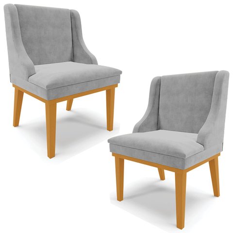 Kit 2 Cadeiras Decorativas Sala de Jantar Base Fixa de Madeira Firenze Suede Cinza/Castanho G19 - Gr
