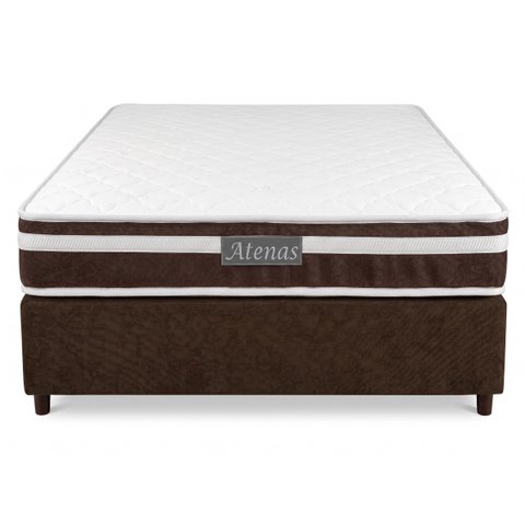 Cama Box Casal Suede Marrom + Colchão Atenas Molas Ensacadas - Comfort Prime