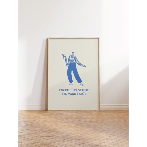 Quadro Decorativo Frase Frances Minimalista Moderno Azul