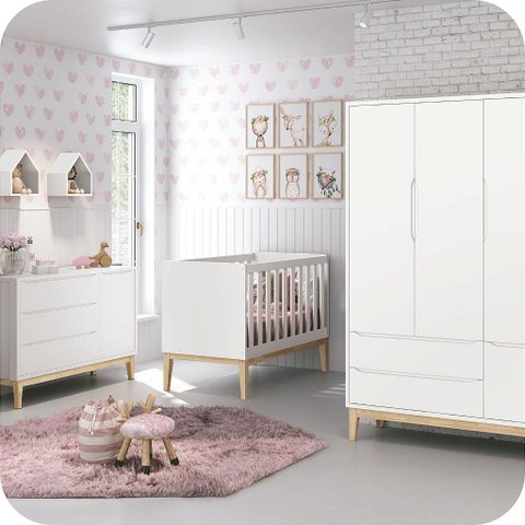 Berço Americano Mini Cama Branco Fosco Classic Madeira Natural
