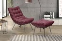 Ver imagem 1 de Poltrona Decorativa Luxo Costela com Puff Adão Metal Preto - Veludo Bordo - Jotabe Móveis