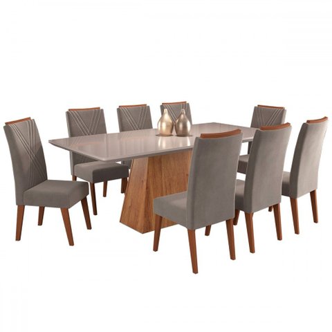 Mesa de Jantar 8 Lugares Barth com Vidro Mel/perola/off White - Viero Móveis