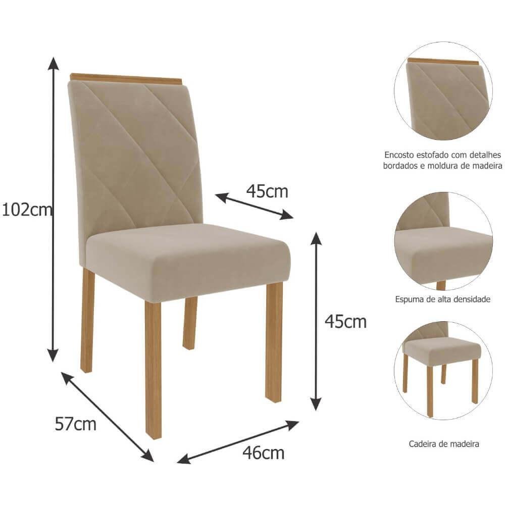 Conjunto Mesa Cimol Sabrine 160x80cm com 6 Cadeiras em Madeira e Tecido Veludo - Nature/nude - 3