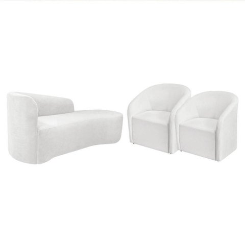 Kit Sofá Curvo França 160cm Ld. e 2 Poltronas Luiza Max Conforto, Bouclé Branco