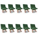 Ver imagem 1 de Kit 10 Cadeiras Estofadas Base Giratória de Madeira Lia Veludo Verde Esmeralda - Ibiza