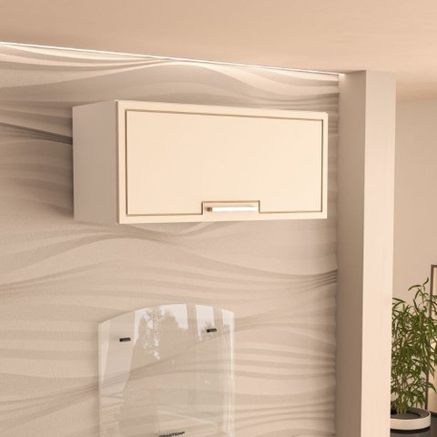 Armário Aéreo 1 Porta Basculante Amara Branco Creme Politorno Móveis