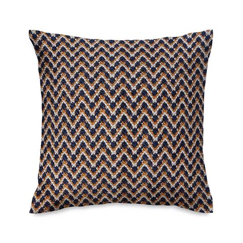 Capa de almofada VivaIN bordado chevron azul, laranja e cru