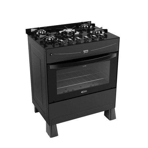 Fogão a Gás Verita Gourmet 5 Bocas Mesa de Vidro Temperado com Forno 83 Litros Clarice