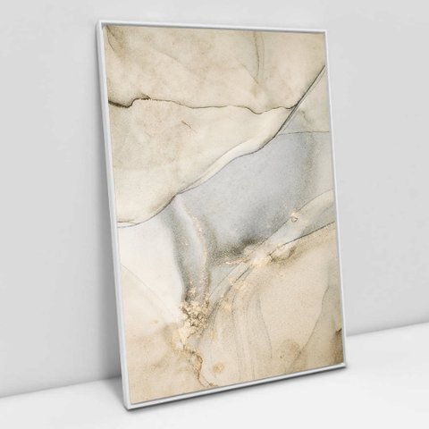 Quadro Decorativo em Canvas Abstrato Mármore Branco Perolado TaColado Moldura Flutuante 4,5cm Branca