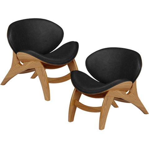 Kit 2 Poltronas Decorativa Orgânica Sala Living Kadosh L02 Couríssimo Preto Brilho - Lyam Decor